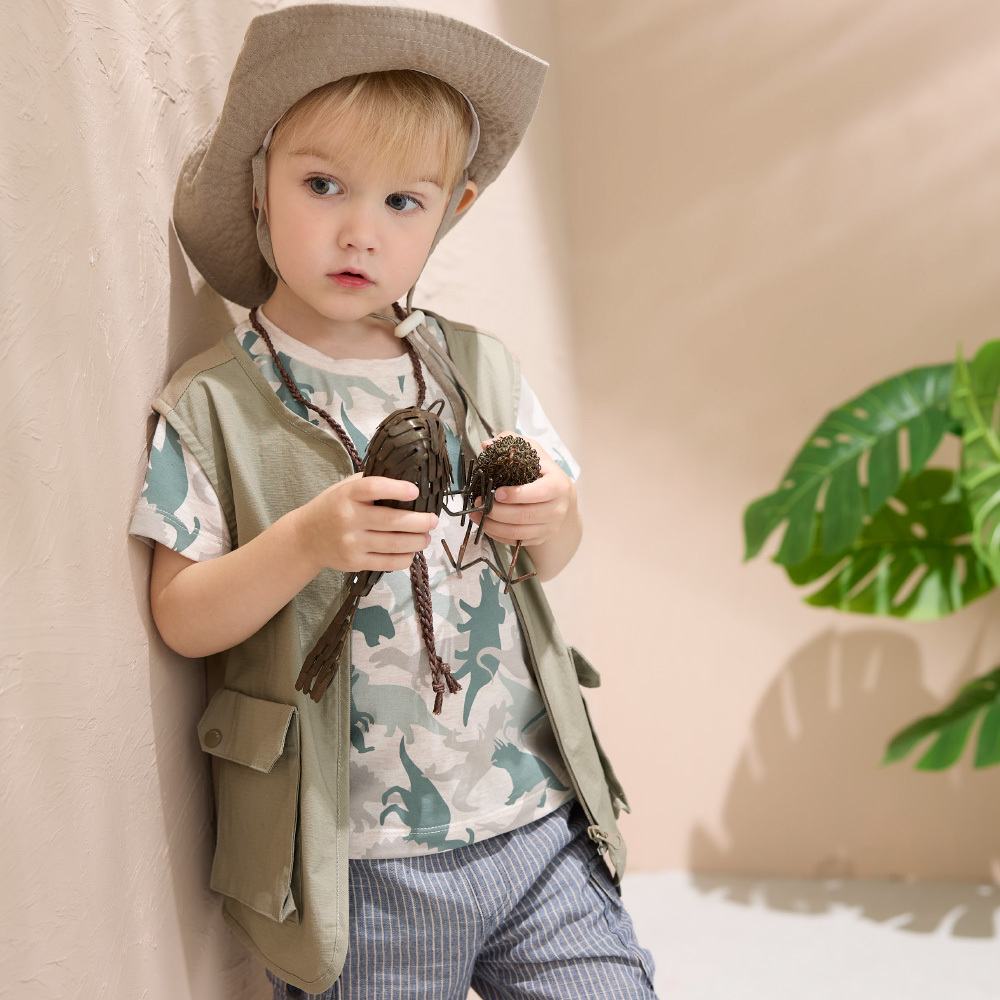 PIPPY帥氣恐龍世界印花彈性棉質短袖上衣 綠
