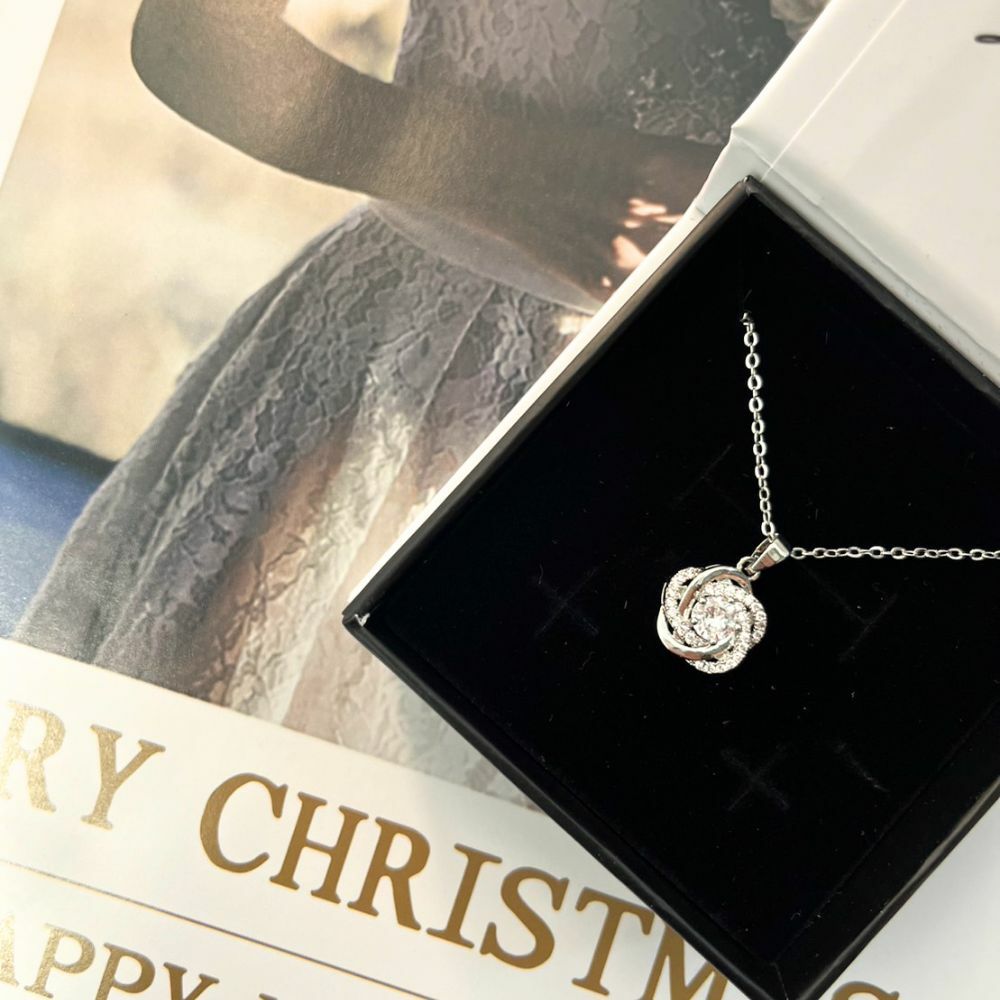 Cate&Chloe 螺旋花朵CZ鑽18K鍍白金項鍊