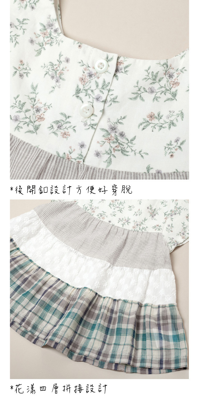 ◎棉質彈性布料,透其親膚好活動 ◎花漾四層拼接設計 ◎飄逸小波浪抽皺設計 ◎多樣印花設計 ◎百貨專櫃義大利品牌童裝