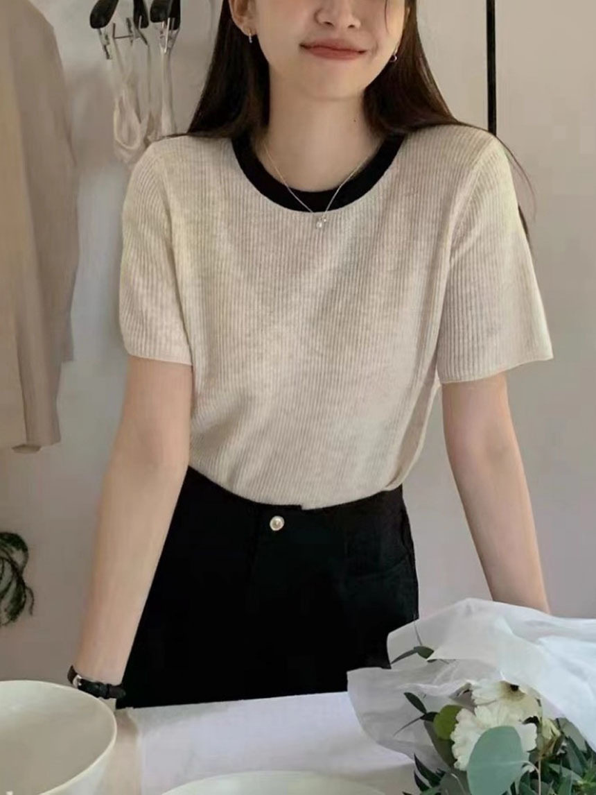 滾邊圓領針織上衣*4色