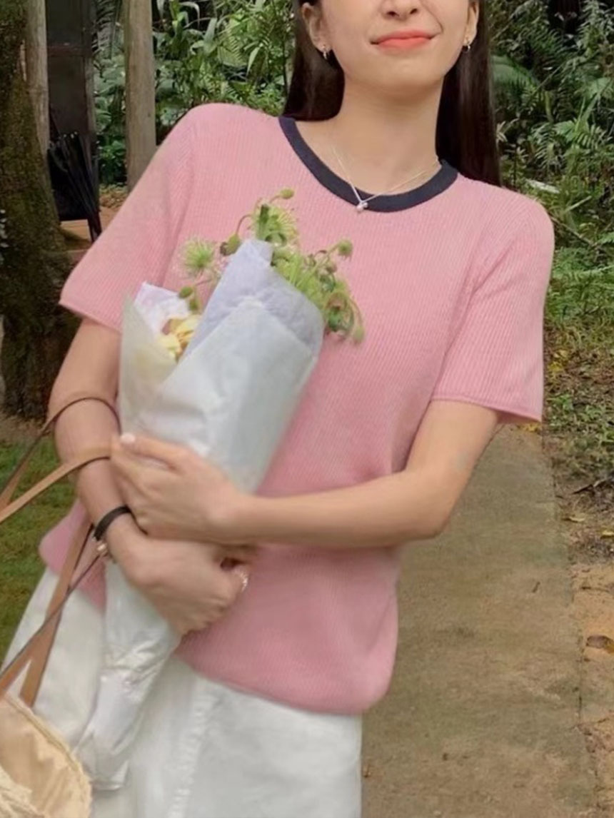 滾邊圓領針織上衣*4色