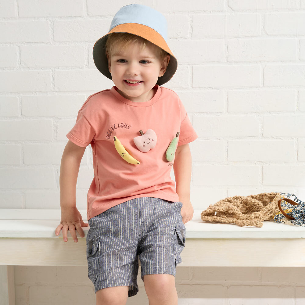 PIPPY潮酷棉麻工裝雙口袋拼接休閒短褲 藍