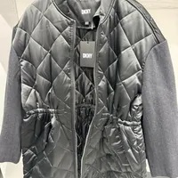 [S] DKNY WOMEN'S MIXED MEDIA LONG BOMBER JACKET,BLACK COMBO, B3350192-B00 (SD859)
