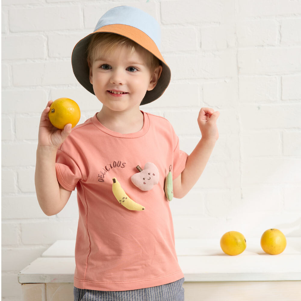 PIPPY水果王國立體Q版裝飾百搭短袖棉質上衣 橘紅