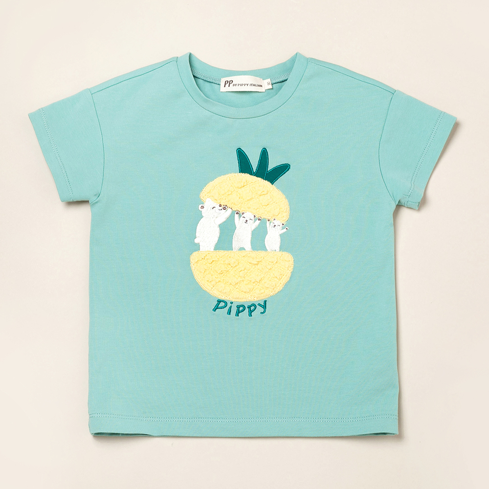 PIPPY 熊好運旺旺來刺繡沁涼短袖棉質上衣 綠