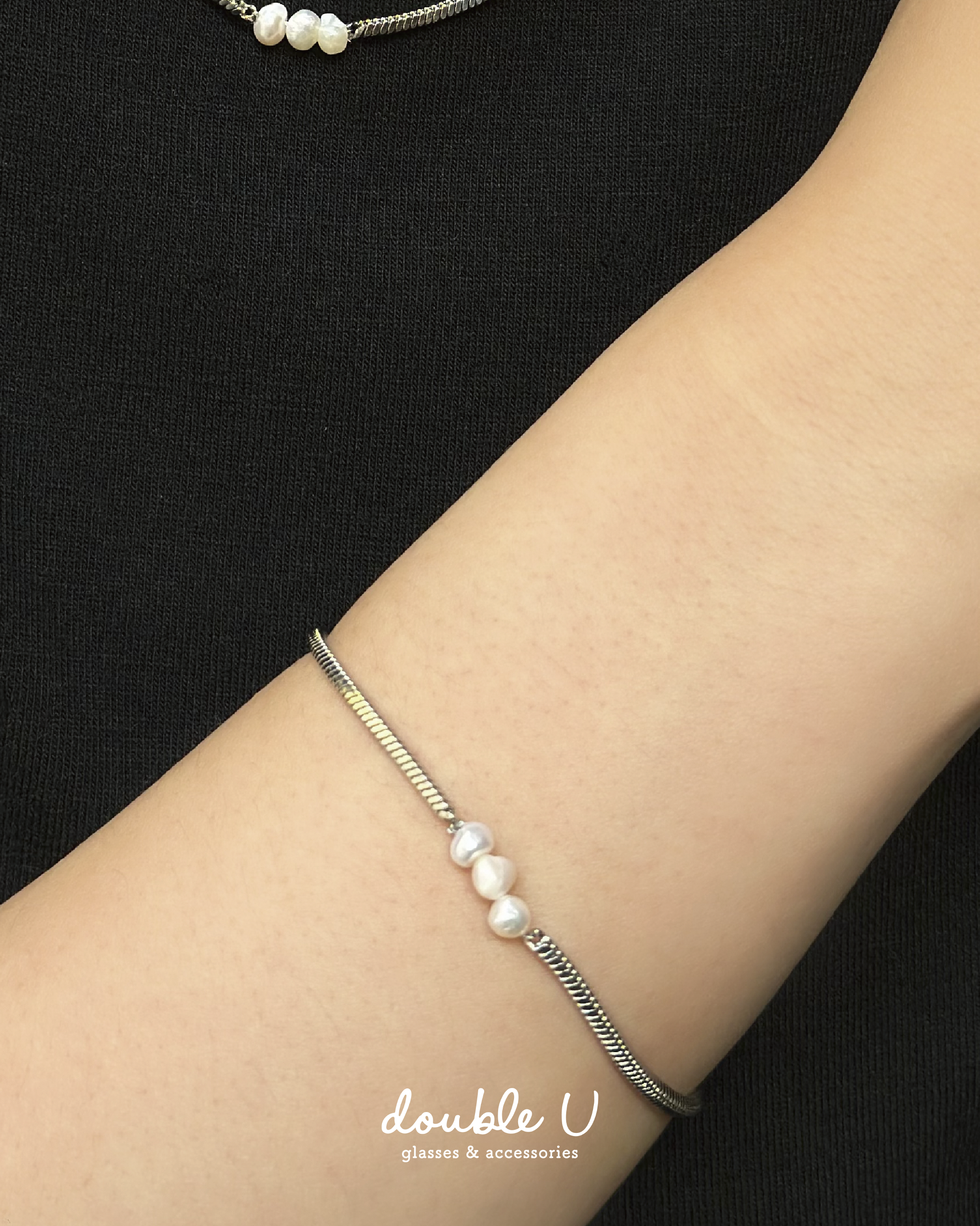 簡約珍珠蛇骨鋼飾手鍊 (FHX10073)