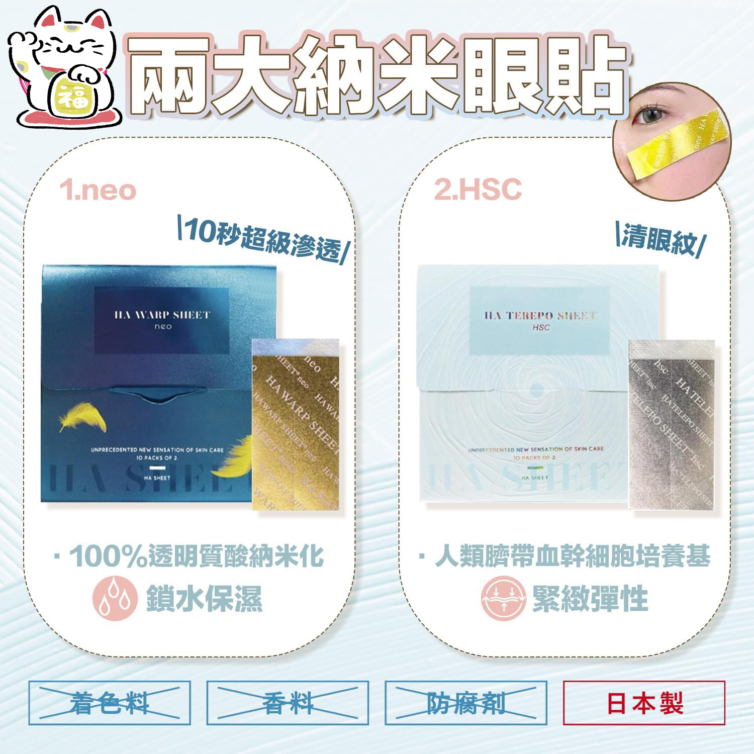 日本納米透明質酸精華眼貼 (深藍色/淺藍色盒裝，一盒20片)