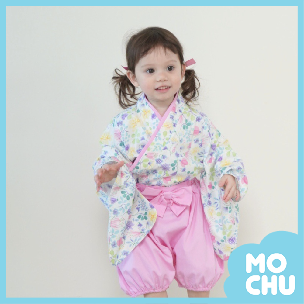 粉紫花朵小和服套裝