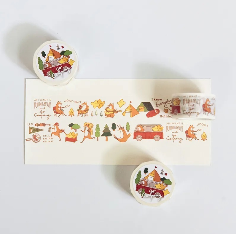 你好工作室．狐吉露營 Go Camping 2.5cm日本和紙膠帶 整捲