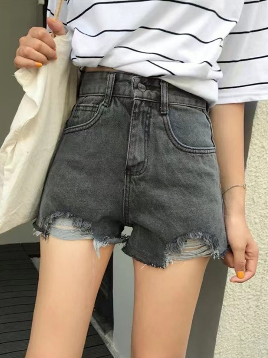 基本款牛仔刷破短褲*3色