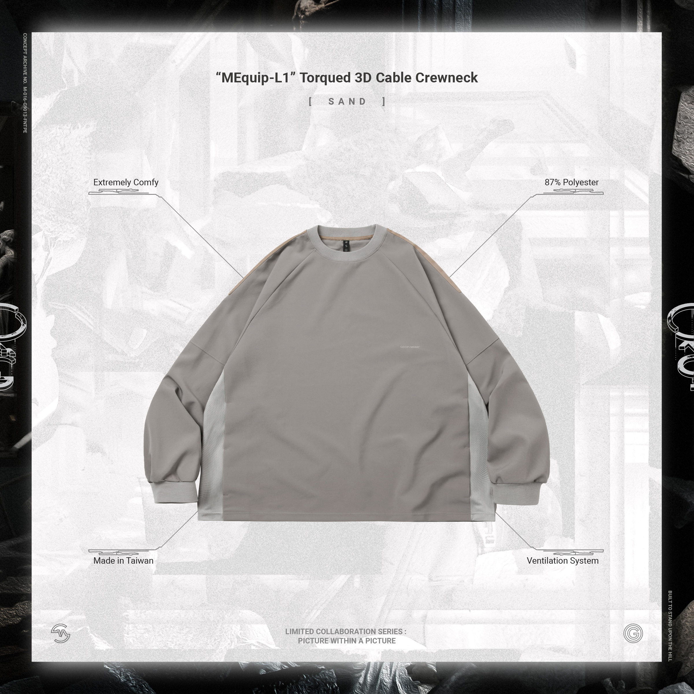 GOOPiMADE “MEquip-L1” Torqued 3D Cable Crewneck - Sand