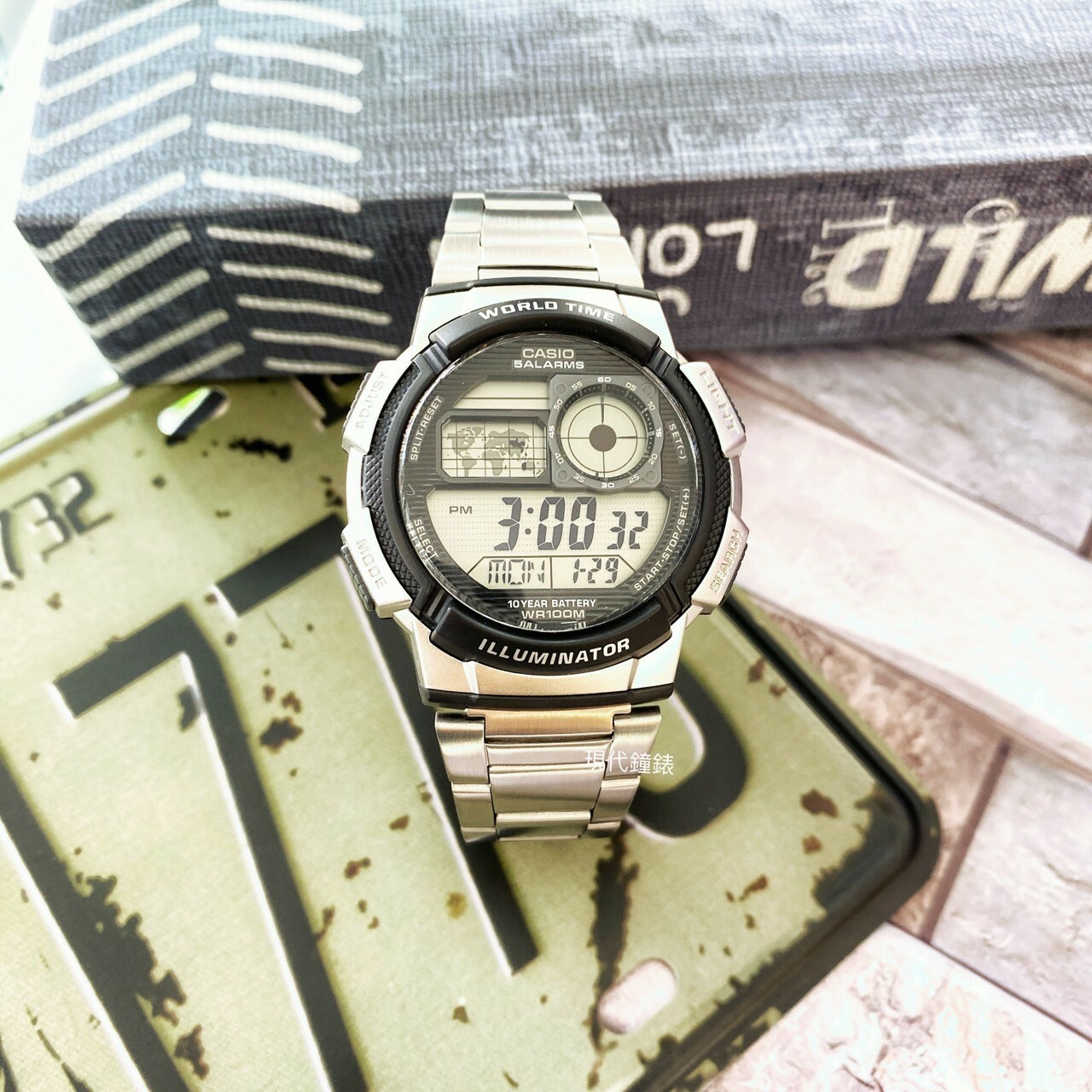 【CASIO 卡西歐】地圖時區電子錶AE-1000WD-1A 45mm 現代鐘錶