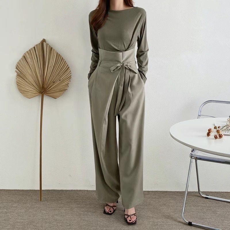 🇰🇷韓國質感高腰層次感設計綁結長褲