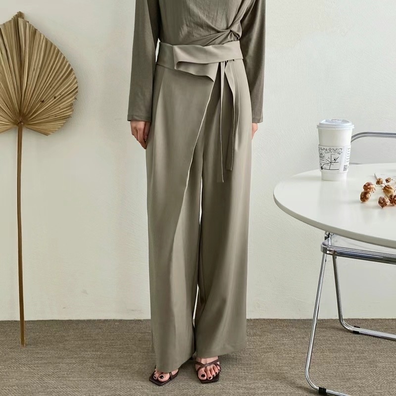 🇰🇷韓國質感高腰層次感設計綁結長褲