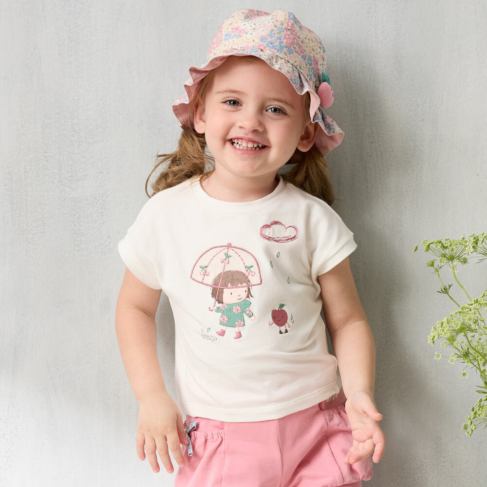 PIPPY 漫步雨中精緻刺繡一分袖圓領上衣 米白