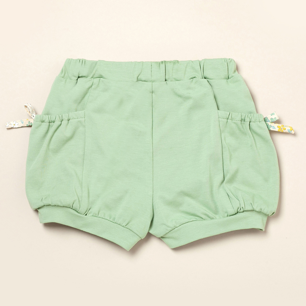 PIPPY 俏皮立體蝴蝶結寬版燈籠抽皺短褲 綠