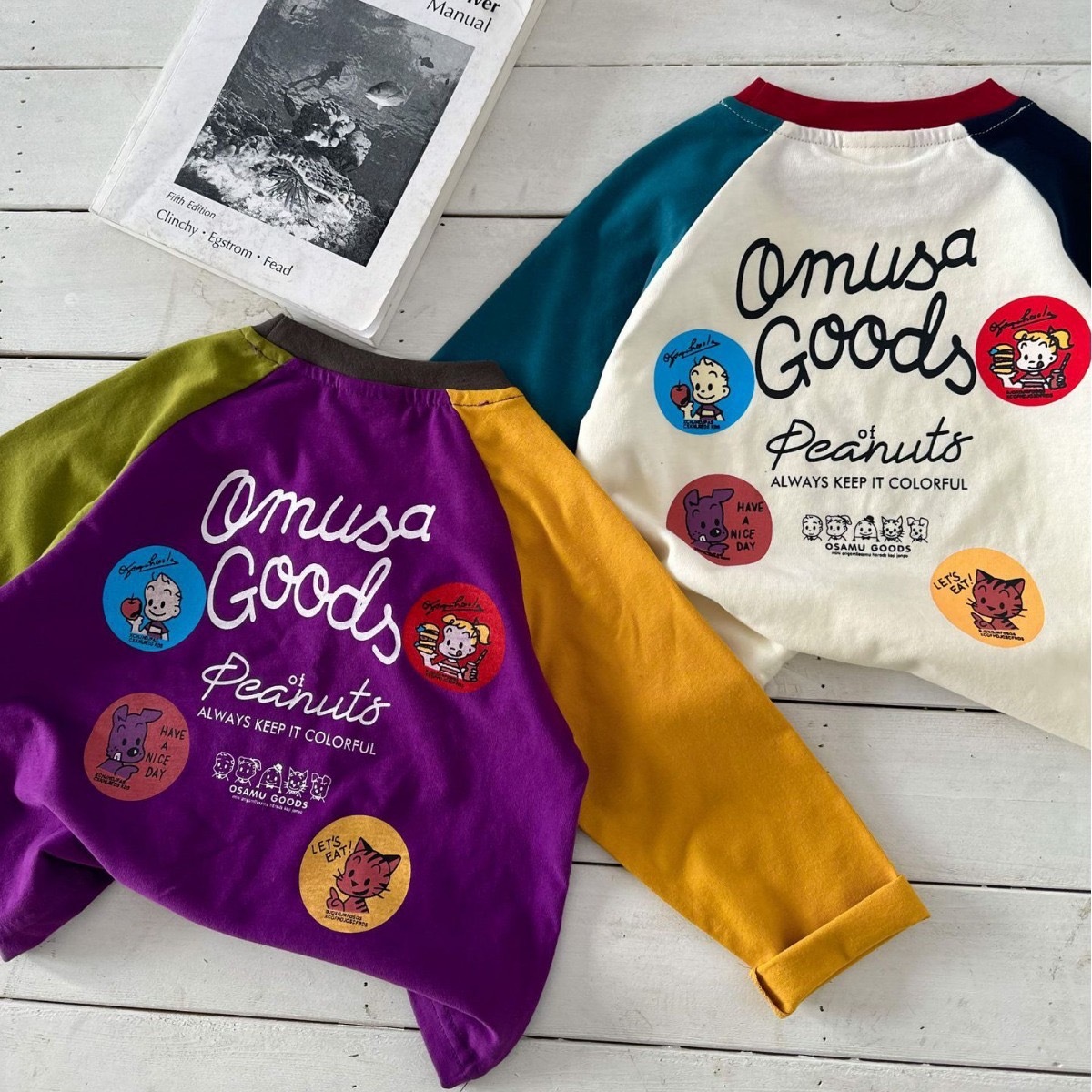 拚色插畫長袖上衣