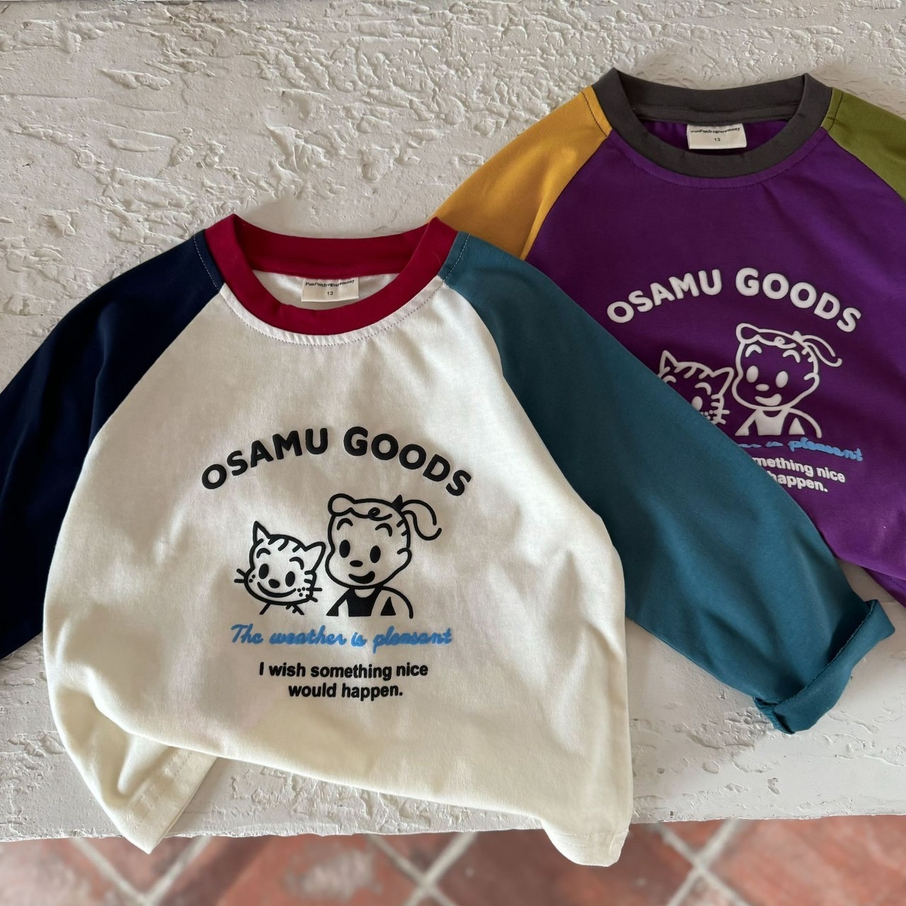 拚色插畫長袖上衣