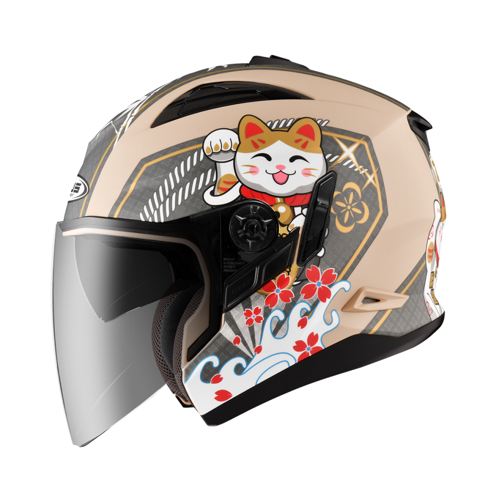 ZEUS 瑞獅 ZS613B AJ42 招財貓 消光奶茶/灰｜zeus helmets 彩繪 半罩 安全帽 雙鏡片