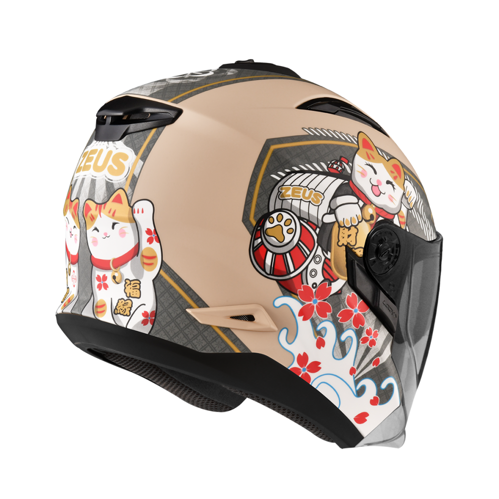 ZEUS 瑞獅 ZS613B AJ42 招財貓 消光奶茶/灰｜zeus helmets 彩繪 半罩 安全帽 雙鏡片