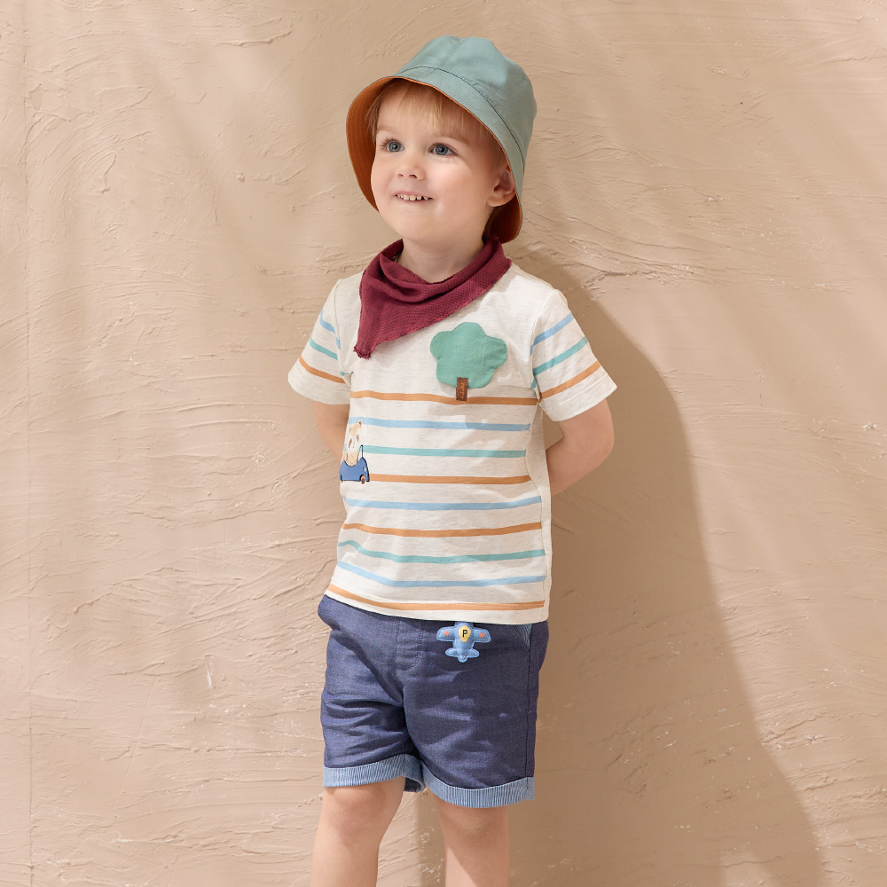 PIPPY休閒系一飛沖天飛機百搭反摺棉質短褲 藍