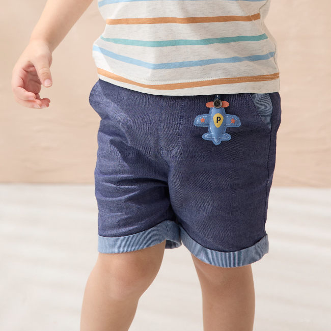 PIPPY休閒系一飛沖天飛機百搭反摺短褲 黃/藍