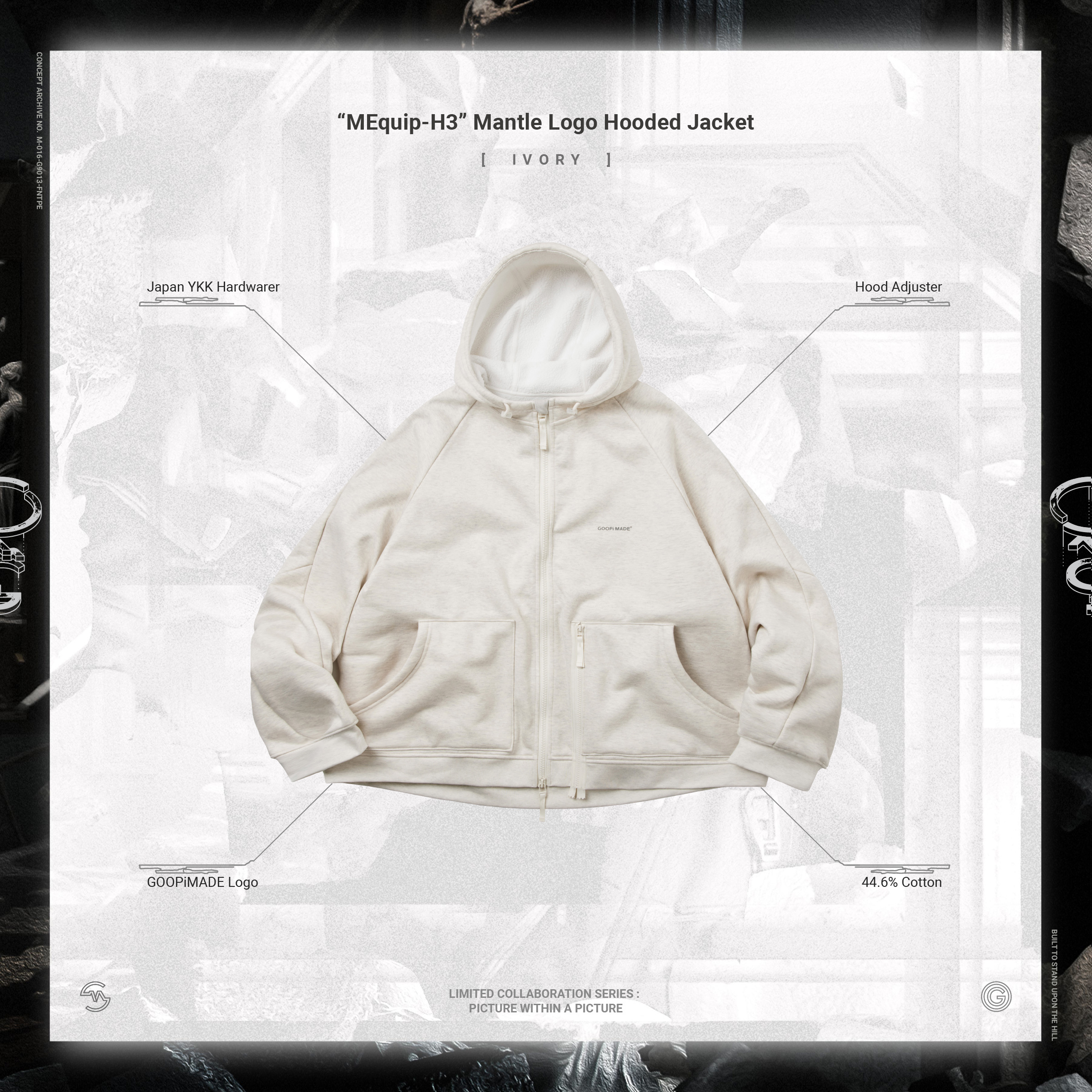 GOOPiMADE “MEquip-H3” Mantle Logo Hooded Jacket - Ivory