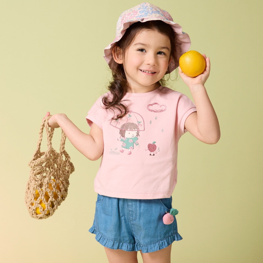 PIPPY百搭浪漫荷葉邊蘿蔔配飾天絲牛仔短褲 藍