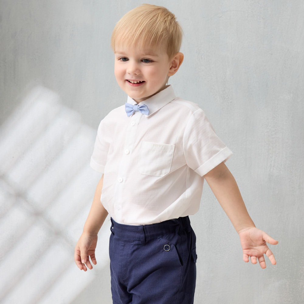 PIPPY純棉蝴蝶領結百搭短袖襯衫上衣 (正式款) 白