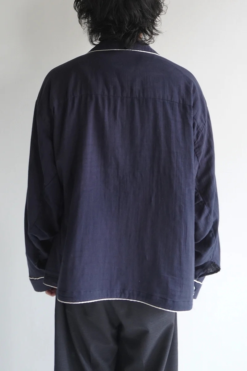 ANCELLM - DOUBLEGAUZE PAJAMA SHIRT / NAVY
