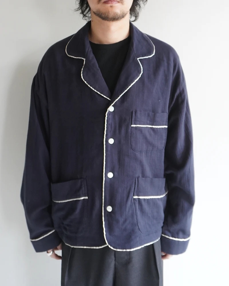 ANCELLM - DOUBLEGAUZE PAJAMA SHIRT / NAVY