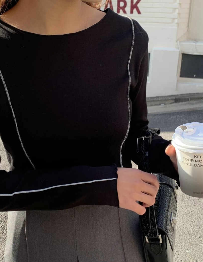 黑色only 明線邊簡約彈性長袖