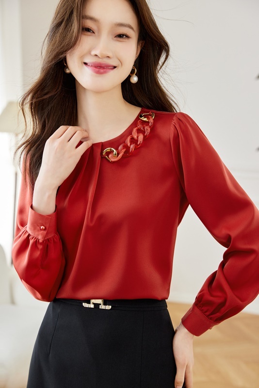 米杏M【零碼出清不退換】圓領鍊條雪紡上衣