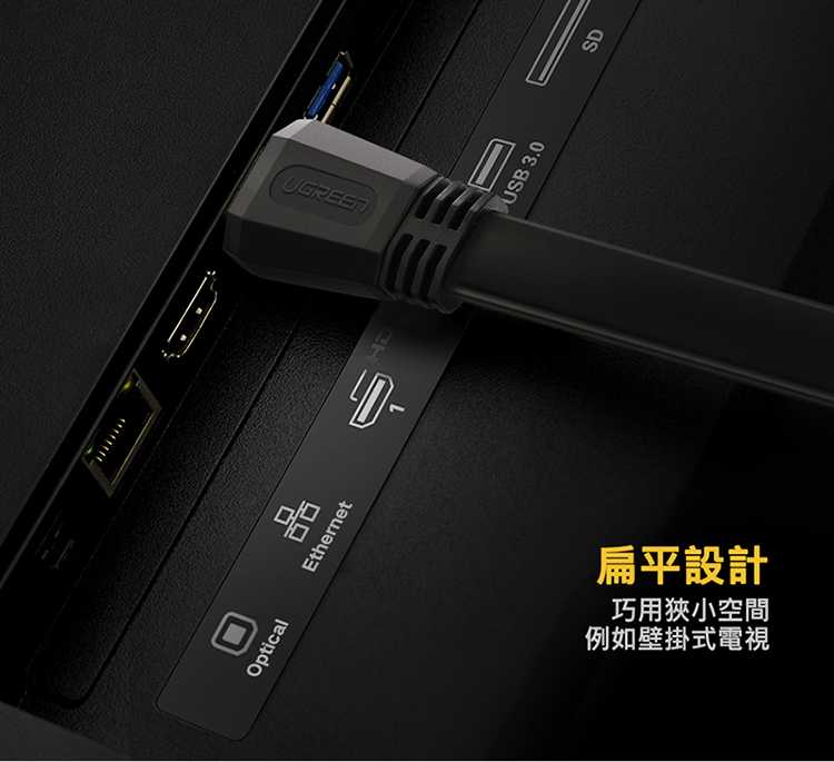UGREEN - HDMI (ver2.0) 4K/3D高清連接線-扁線 (1.5M / 2M / 3M / 5M)