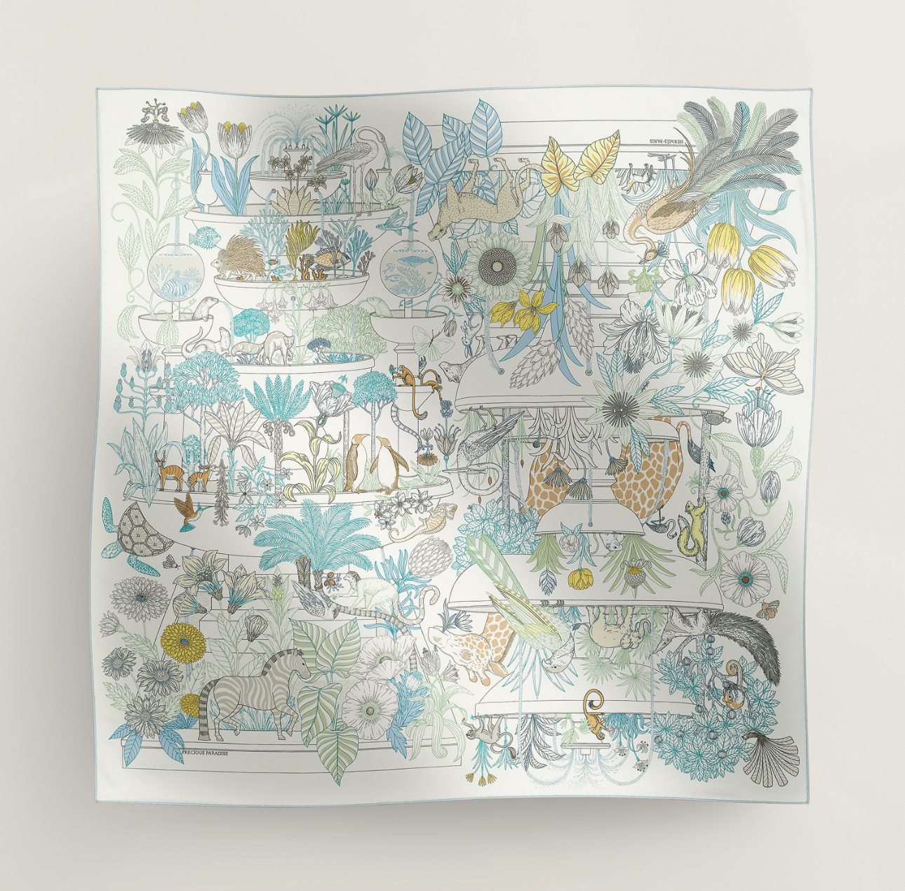 Hermes Precious Paradise scarf 90  IN/BLANC/AQUA/MENTHOL