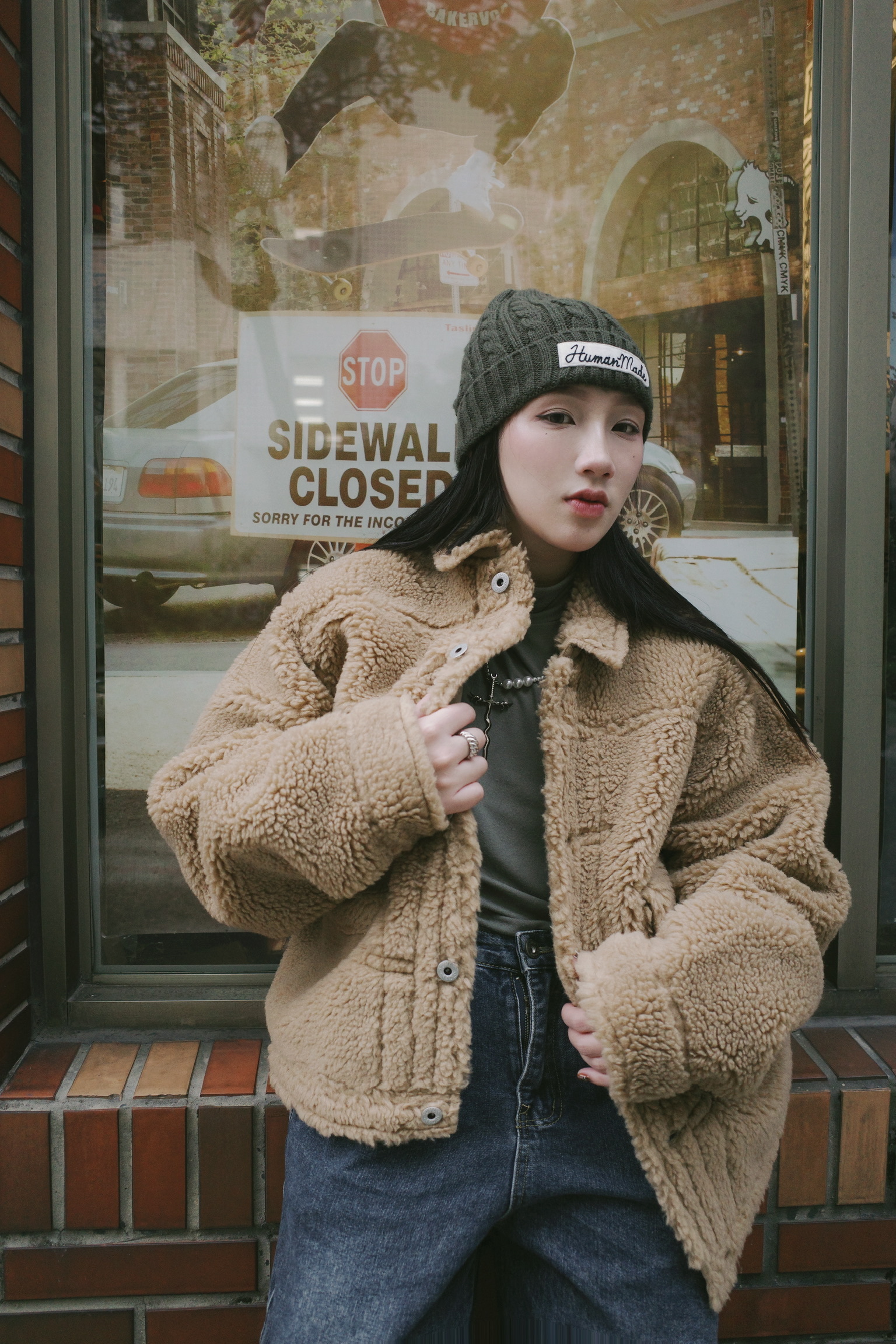 HUMAN MADE 羊羔毛排扣夾克 卡其