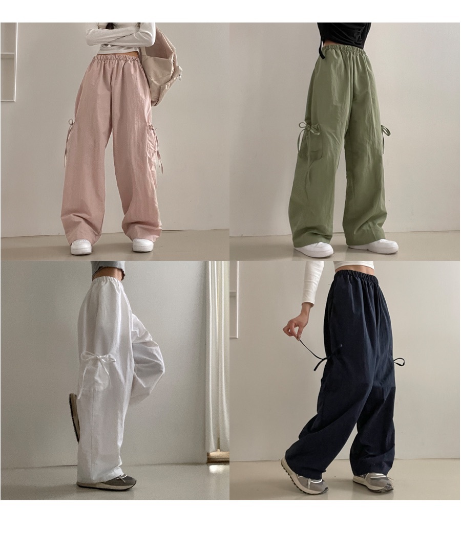【優惠預訂】KR RIBBON STRING WIDE CRUNCHY NYLON CARGO PANTS（6色）