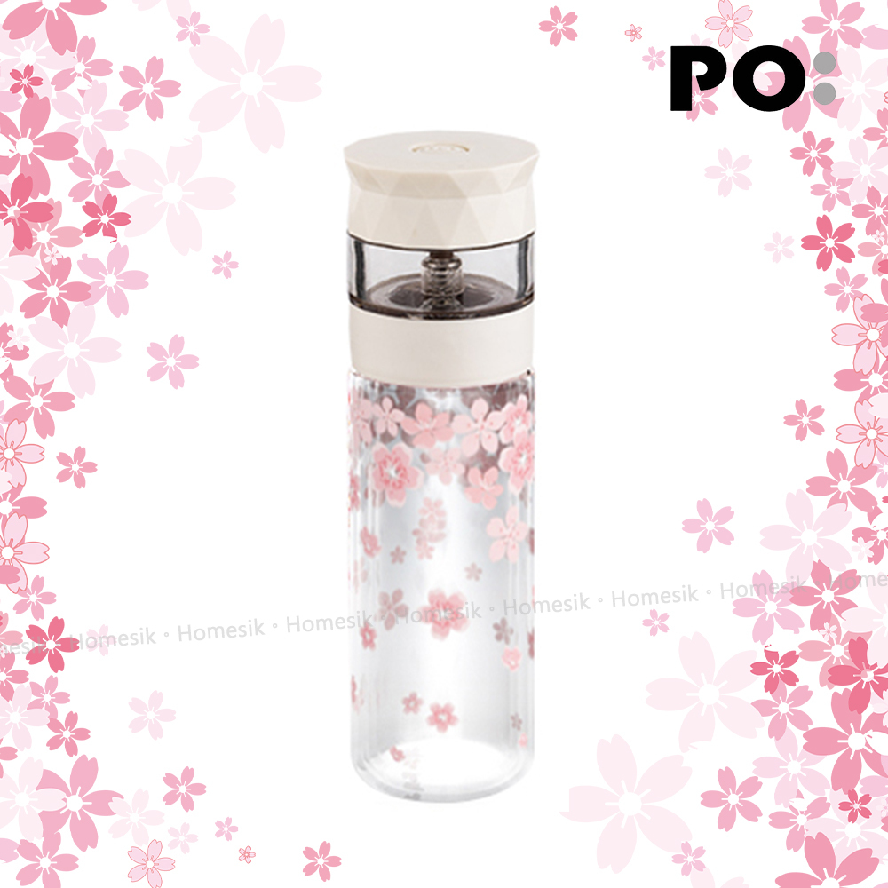 雙層隔熱濾茶玻璃杯 (象牙白 櫻花)