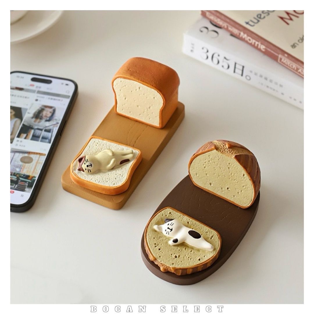 麵包 吐司 貓咪 手機支架 辦公桌小物