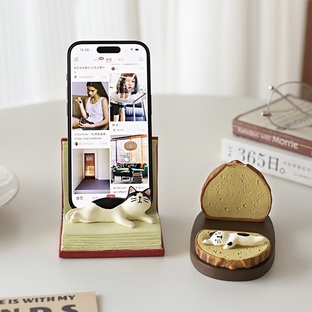 麵包 吐司 貓咪 手機支架 辦公桌小物