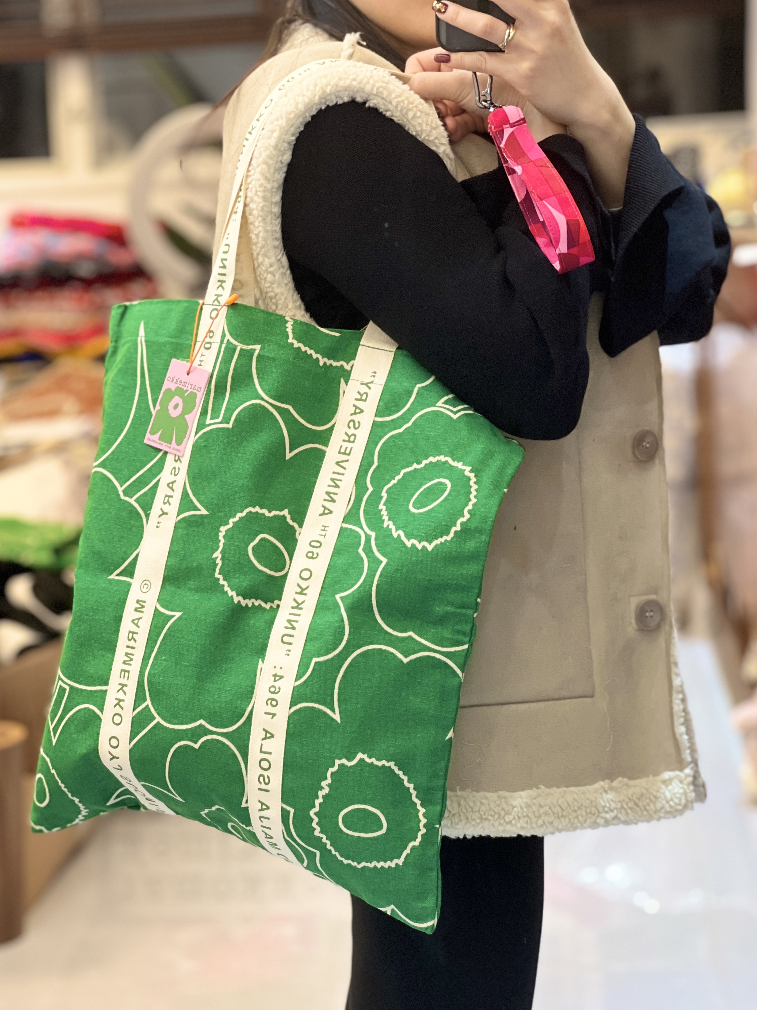 代購現貨 | 薄帆布正方形Tote - 綠色 unikko | Carrier Midi Piirto Unikko tote bag