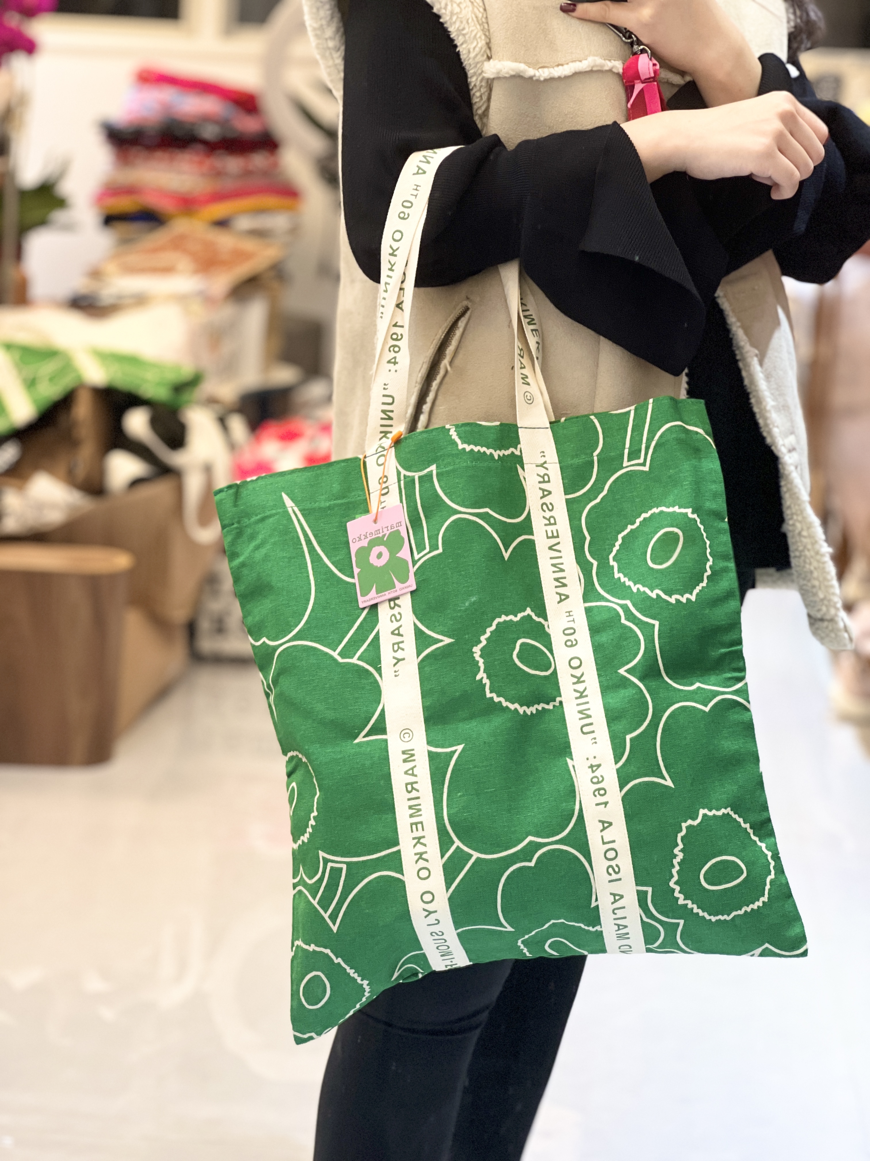 代購現貨 | 薄帆布正方形Tote - 綠色 unikko | Carrier Midi Piirto Unikko tote bag