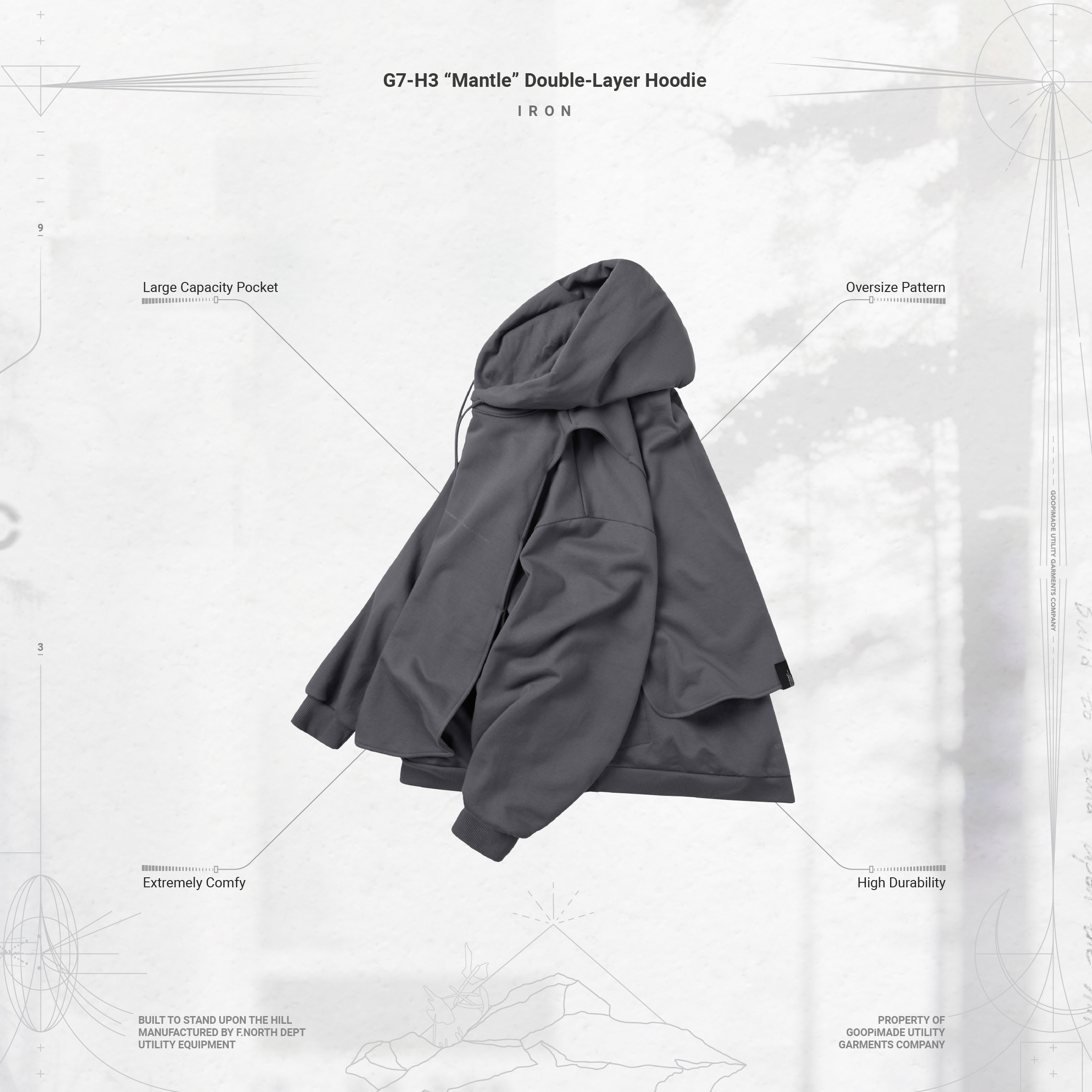 GOOPiMADE G7-H3 “Mantle” Double-Layer Hoodie - Iron
