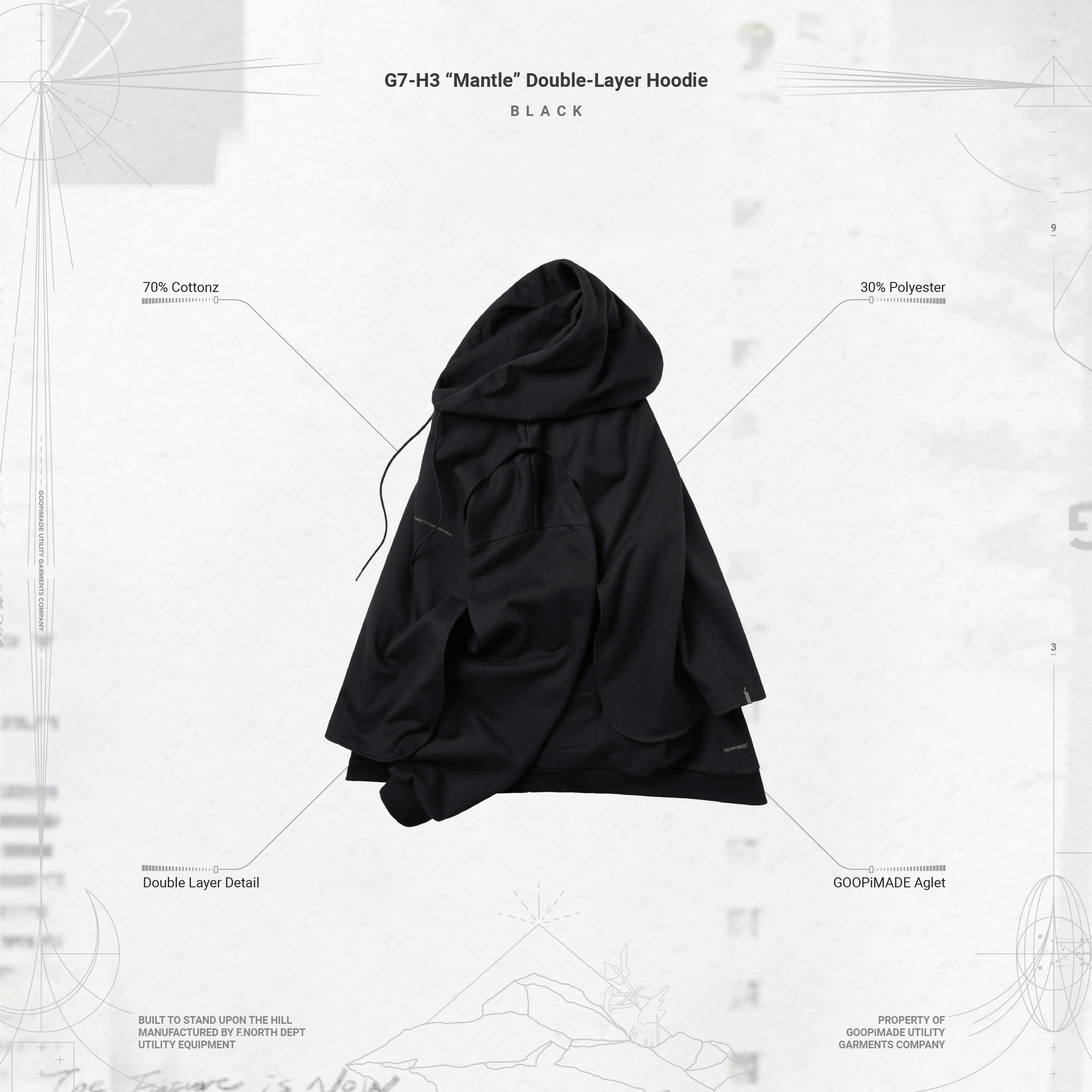 GOOPiMADE G7-H3 “Mantle” Double-Layer Hoodie - Black