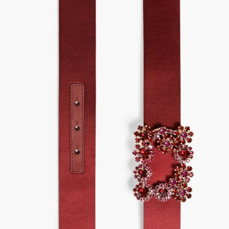 1JE0207-001 ROGER VIVIER Crystal Embellished Satin Belt Red #RCWC0AD0100RS0R800 (T-NB-E)