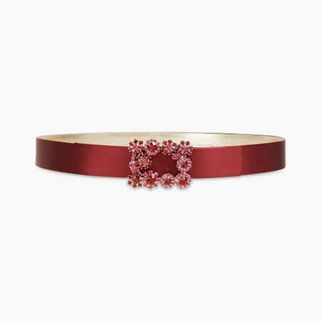 1JE0207-001 ROGER VIVIER Crystal Embellished Satin Belt Red #RCWC0AD0100RS0R800 (T-NB-E)