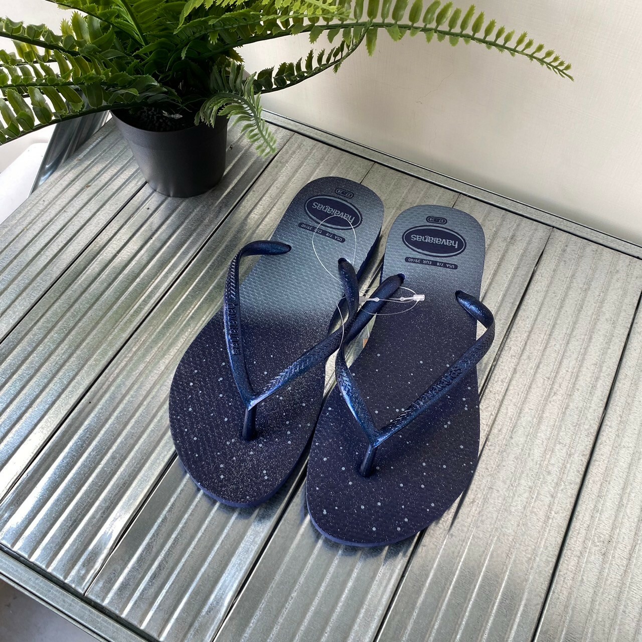 Havaianas 哈瓦仕Slim Gloss拖鞋女鞋夾腳拖 漸層 藍色 珠光 閃亮 4145617-4368w