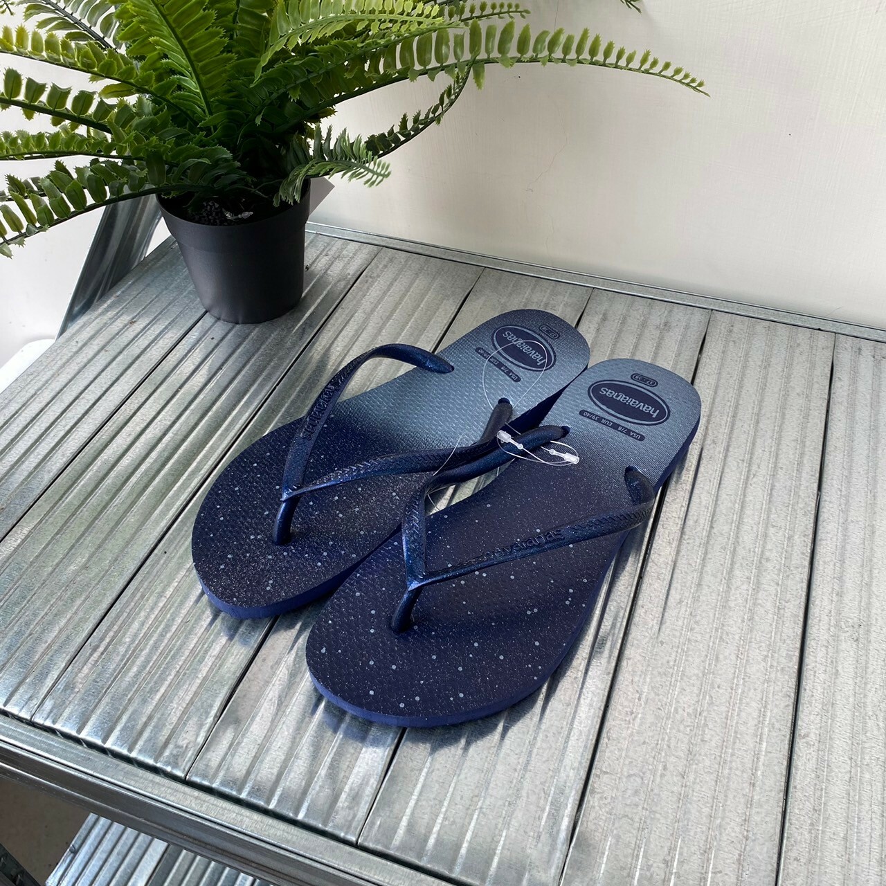 Havaianas 哈瓦仕Slim Gloss拖鞋女鞋夾腳拖 漸層 藍色 珠光 閃亮 4145617-4368w