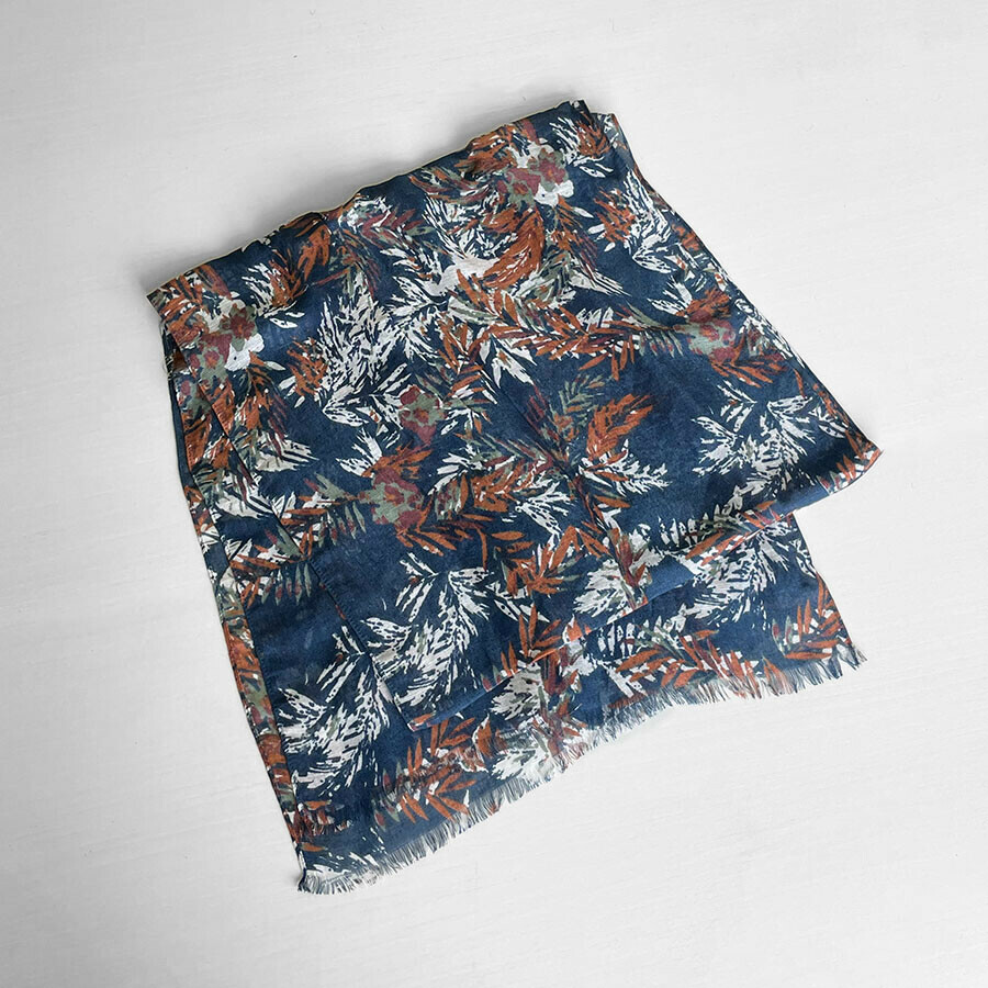 UV對策春夏色彩植物花紋綿麻頸巾【日本直送】