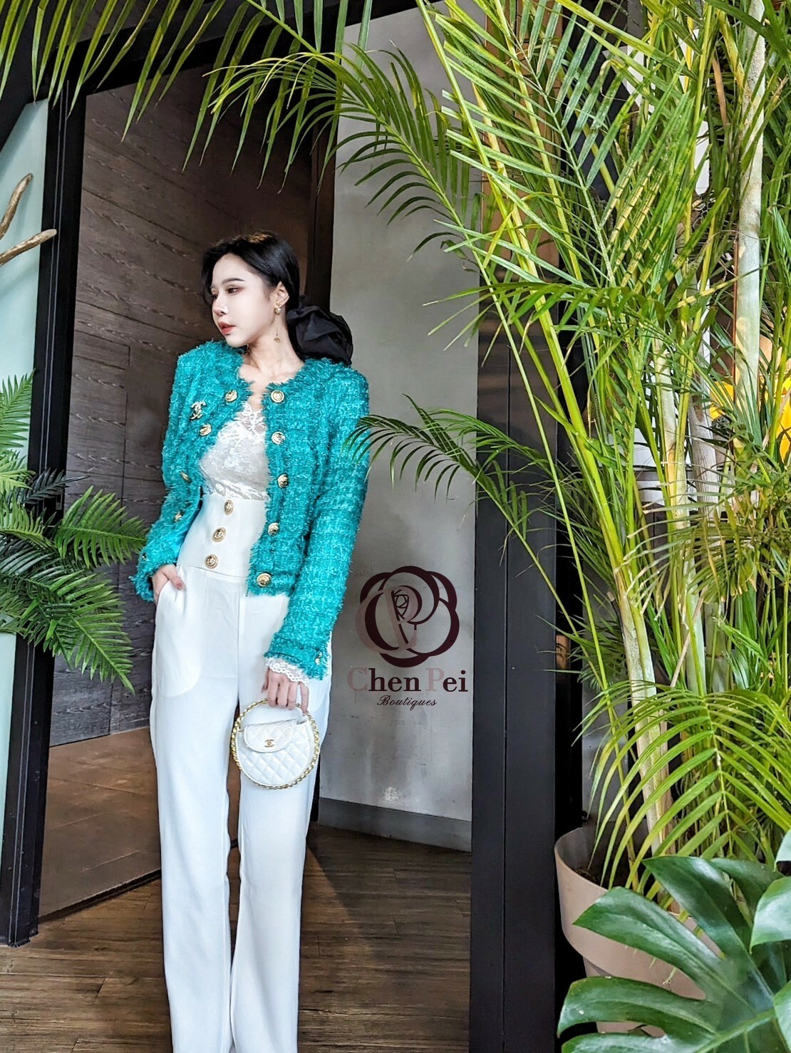 正韓巨高腰排釦微喇褲